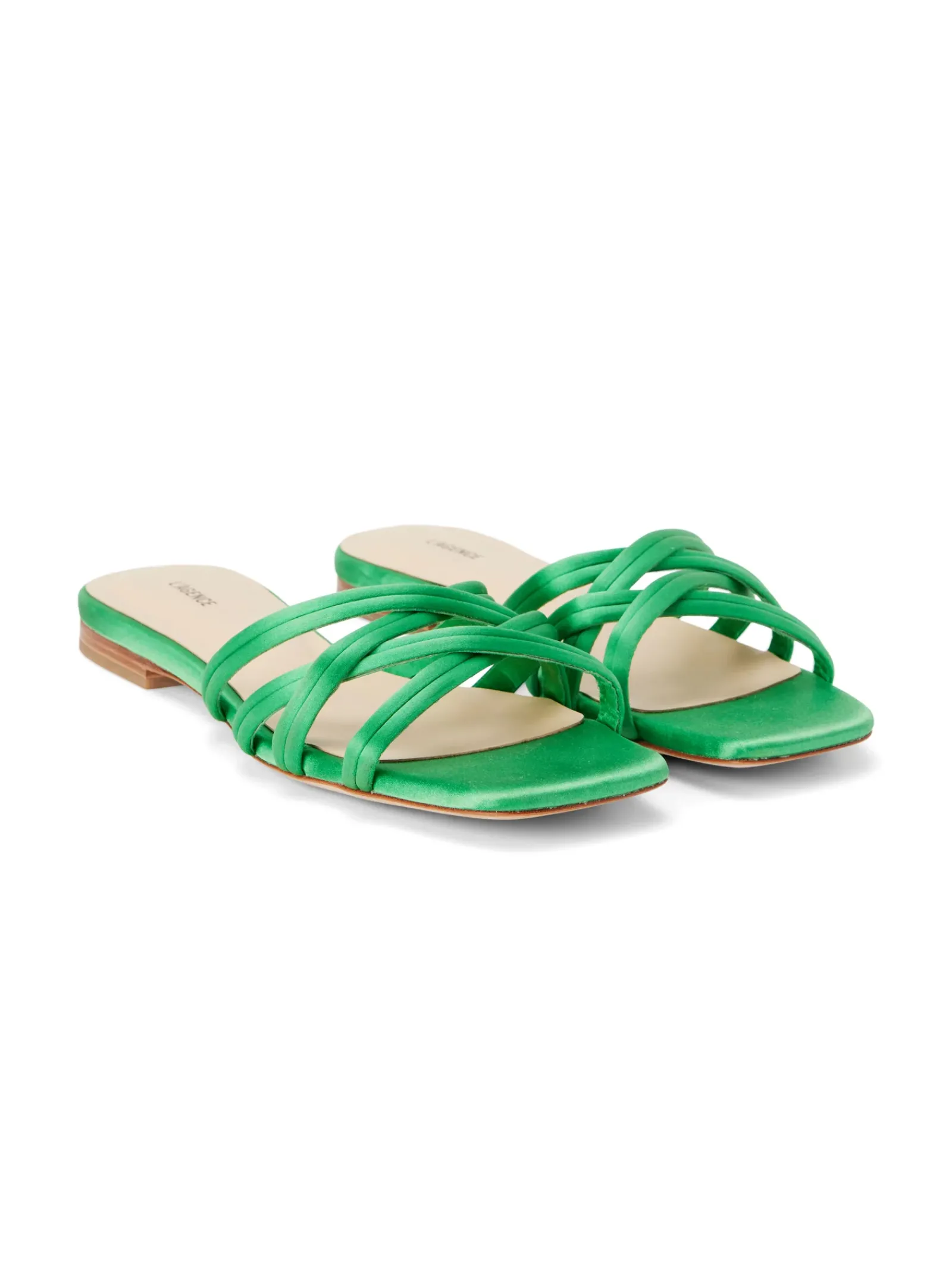 L'AGENCE Spring Collection|Sandals & Wedges|Abelle Satin Flat Sandal Amazon Green Satin