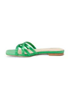 L'AGENCE Spring Collection|Sandals & Wedges|Abelle Satin Flat Sandal Amazon Green Satin