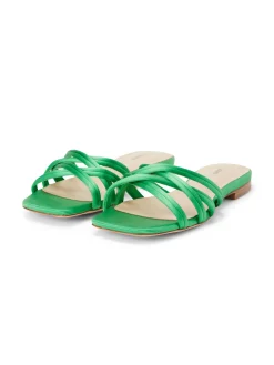 L'AGENCE Spring Collection|Sandals & Wedges|Abelle Satin Flat Sandal Amazon Green Satin
