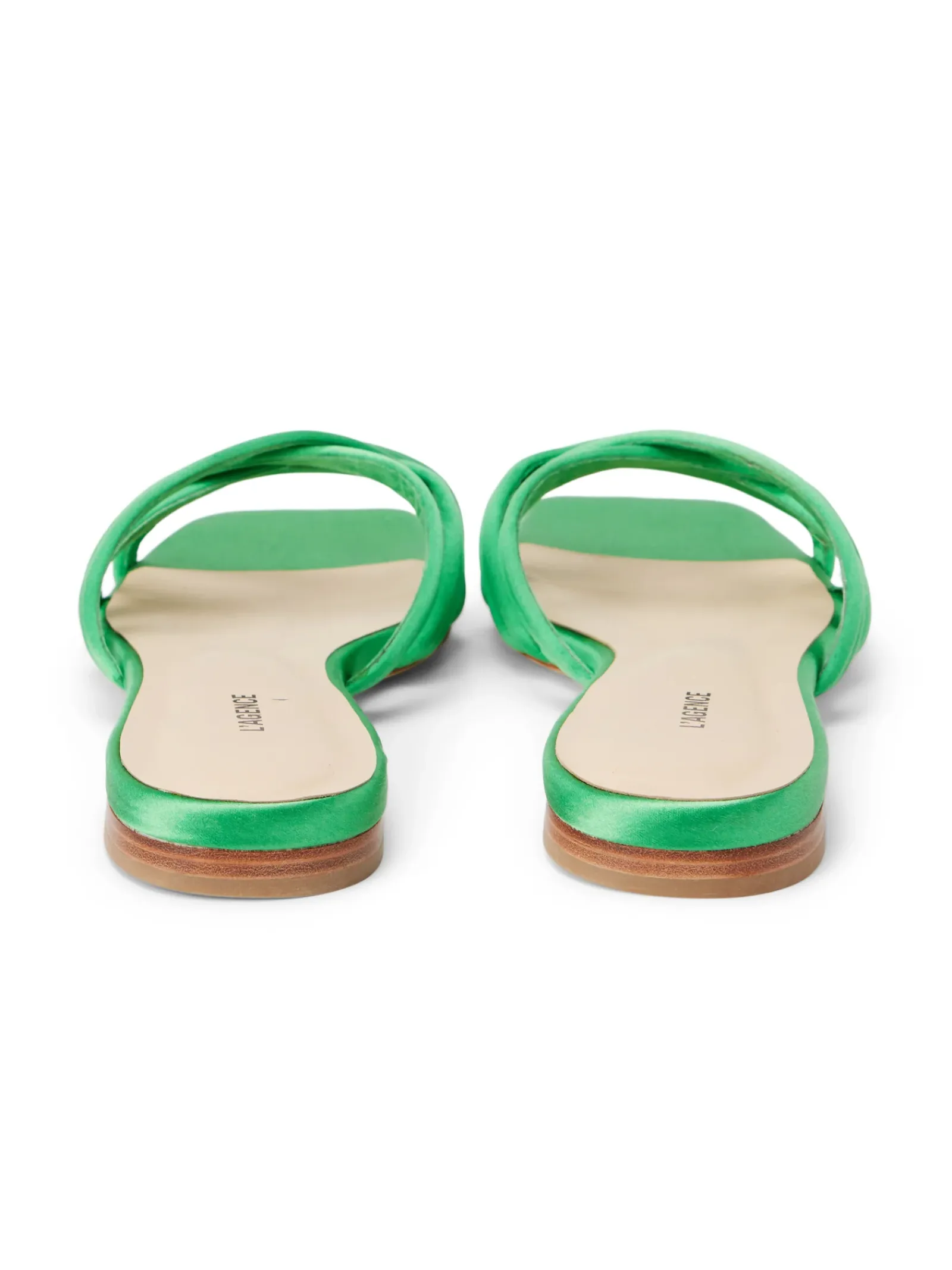 L'AGENCE Spring Collection|Sandals & Wedges|Abelle Satin Flat Sandal Amazon Green Satin