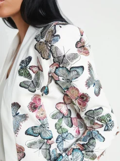 L'AGENCE Back in Stock|Print Edition|Ace Embroidered Jacket Ivory Multi Butterfly Embroidery