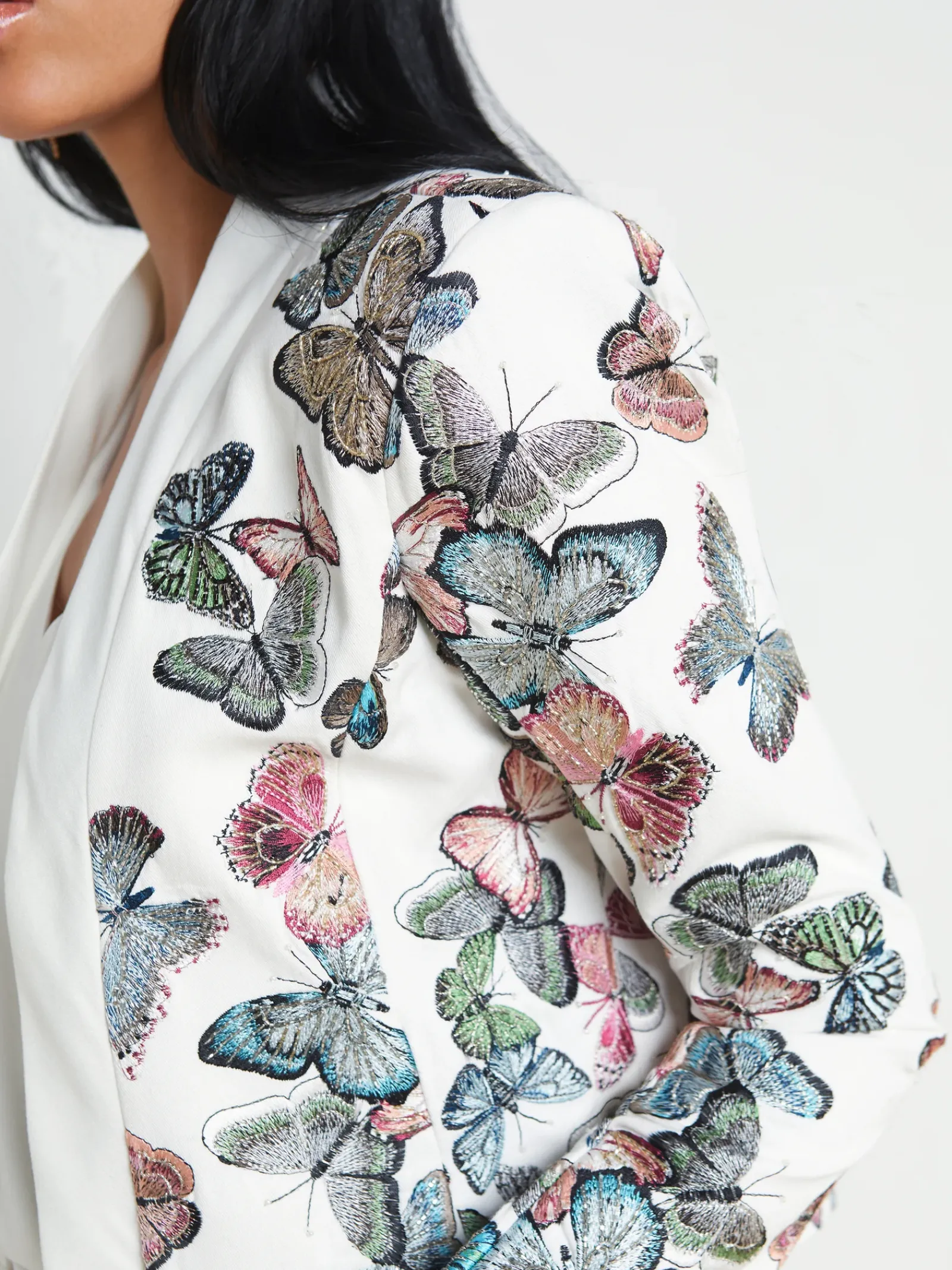 L'AGENCE Back in Stock|Print Edition|Ace Embroidered Jacket Ivory Multi Butterfly Embroidery