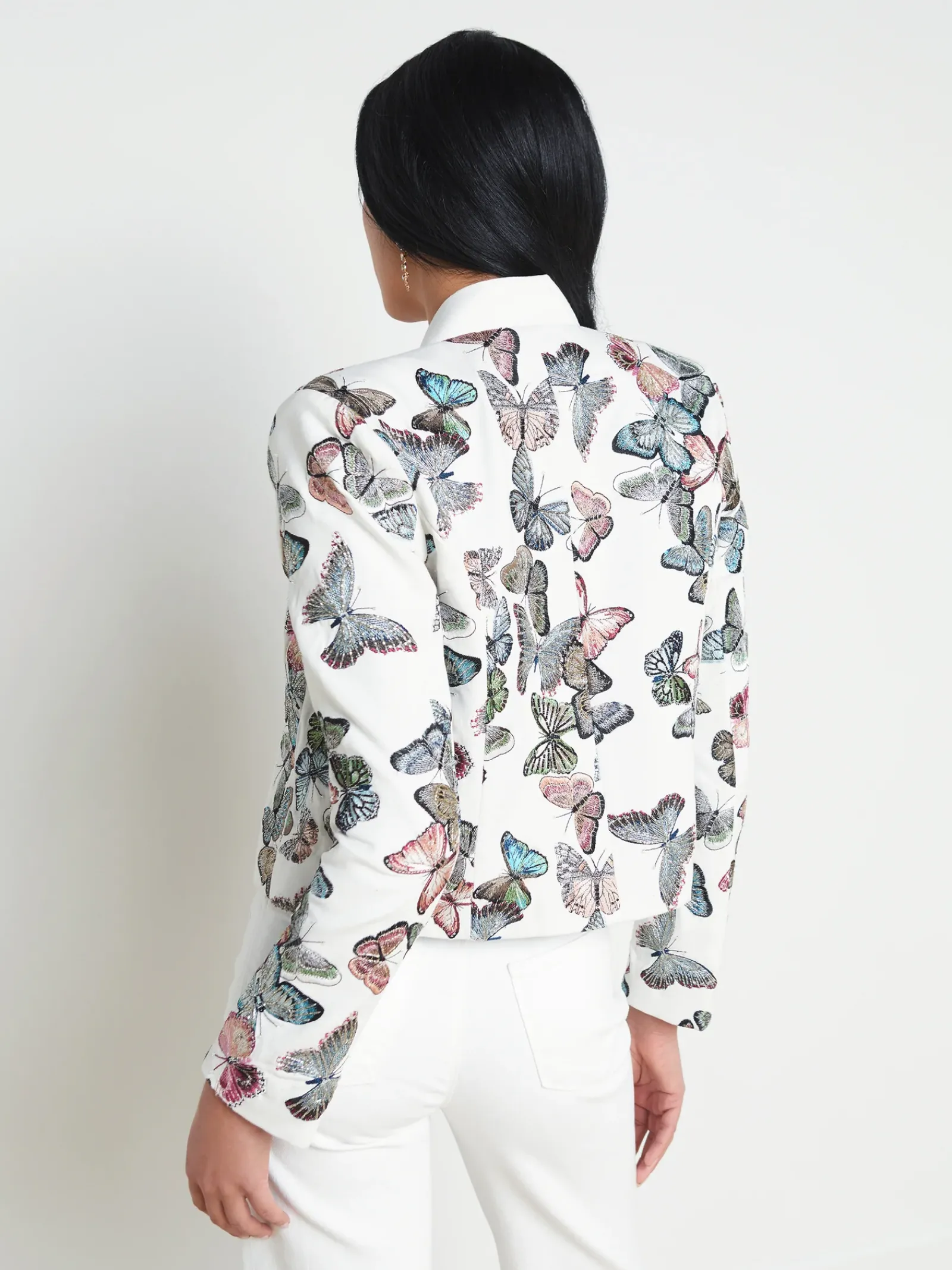 L'AGENCE Back in Stock|Print Edition|Ace Embroidered Jacket Ivory Multi Butterfly Embroidery