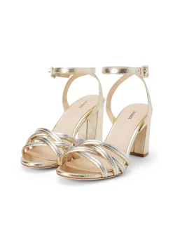 L'AGENCE Spring Collection|Sandals & Wedges|Acelynn Block-Heel Sandal Gold/Silver Crackle