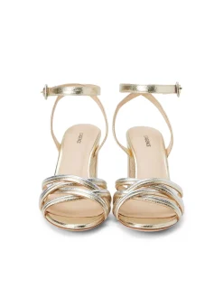 L'AGENCE Spring Collection|Sandals & Wedges|Acelynn Block-Heel Sandal Gold/Silver Crackle