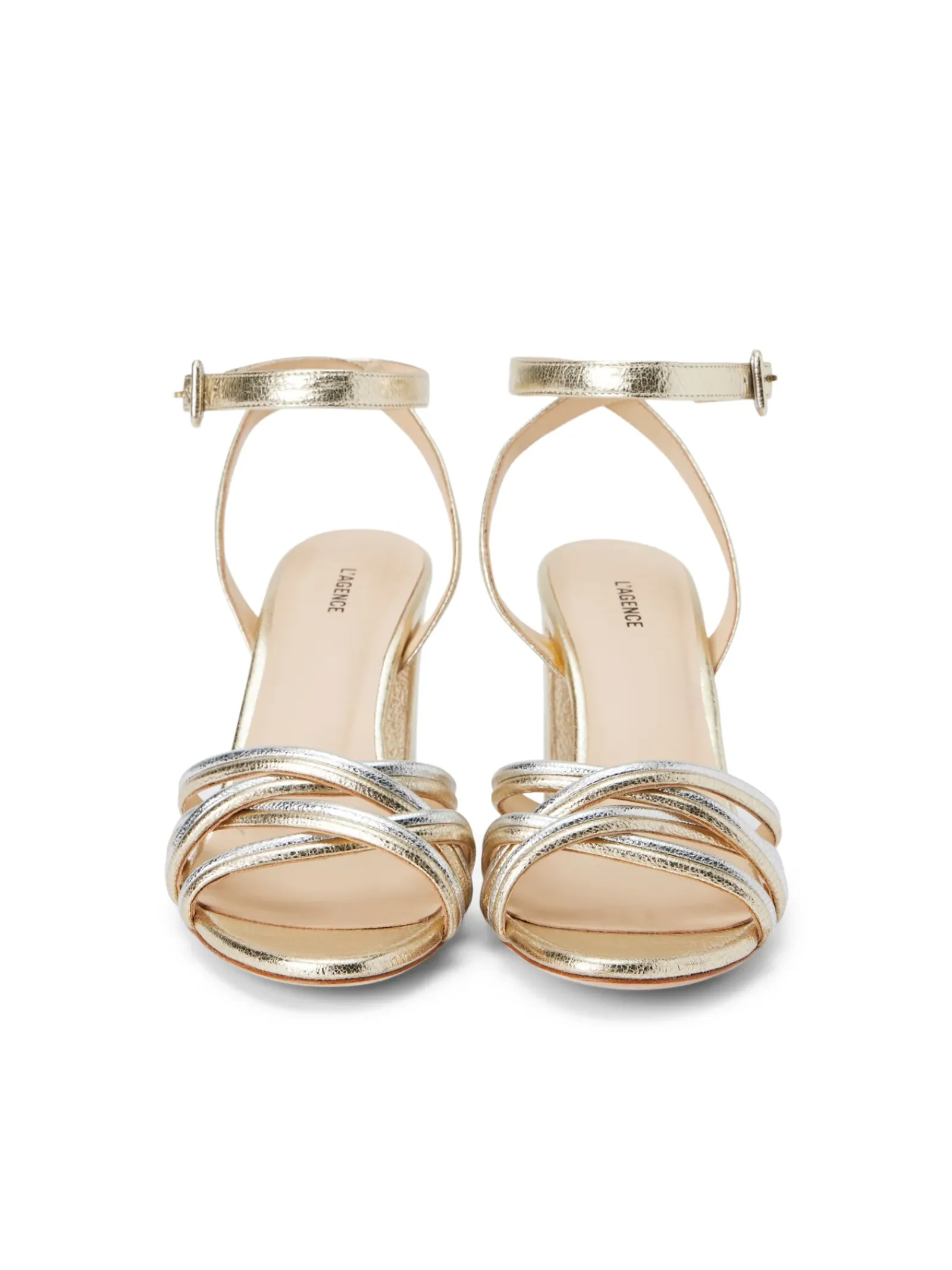 L'AGENCE Spring Collection|Sandals & Wedges|Acelynn Block-Heel Sandal Gold/Silver Crackle