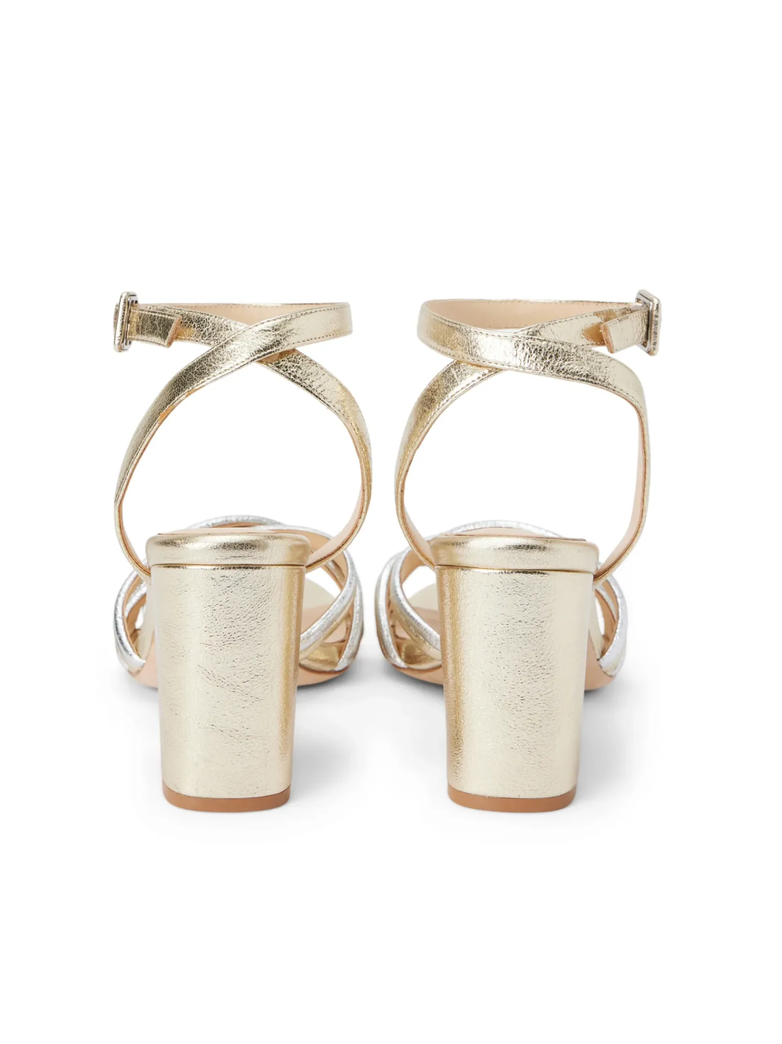 L'AGENCE Spring Collection|Sandals & Wedges|Acelynn Block-Heel Sandal Gold/Silver Crackle