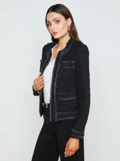L'AGENCE All Things Black|Blazers & Jackets|Agnes Tweed Denim Jacket Black/Washed Black