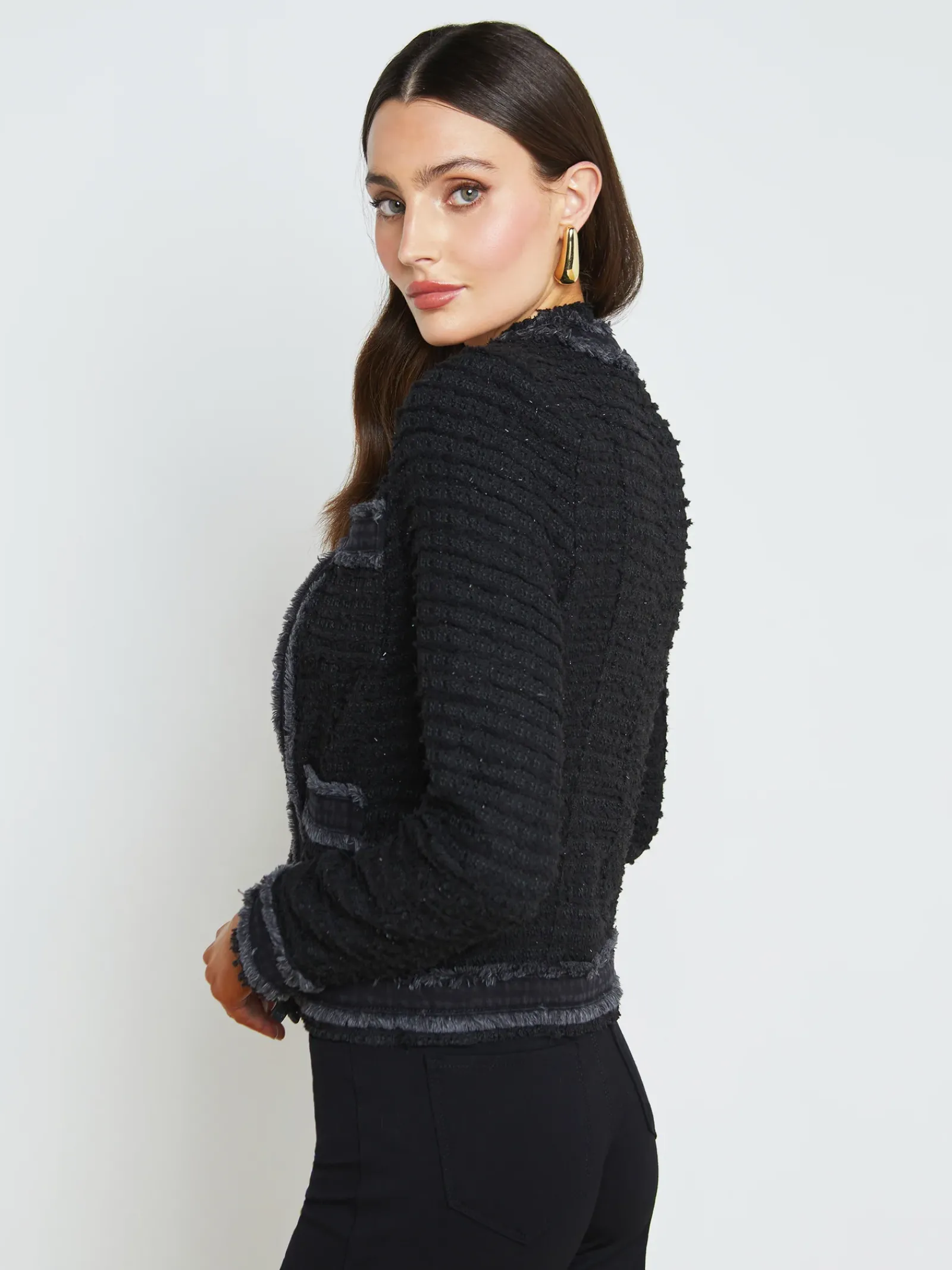 L'AGENCE All Things Black|Blazers & Jackets|Agnes Tweed Denim Jacket Black/Washed Black