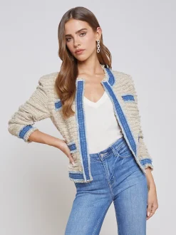 L'AGENCE Back in Stock|Denim Jackets|Agnes Tweed Denim Jacket Oxford Tan/Pomona