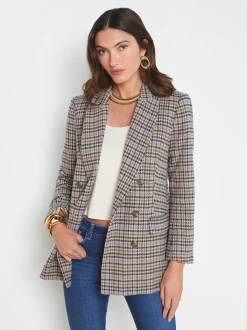 L'AGENCE Spring Collection|Blazers & Jackets|Aimee Oversized Boyfriend Blazer Almond Multi Houndstooth