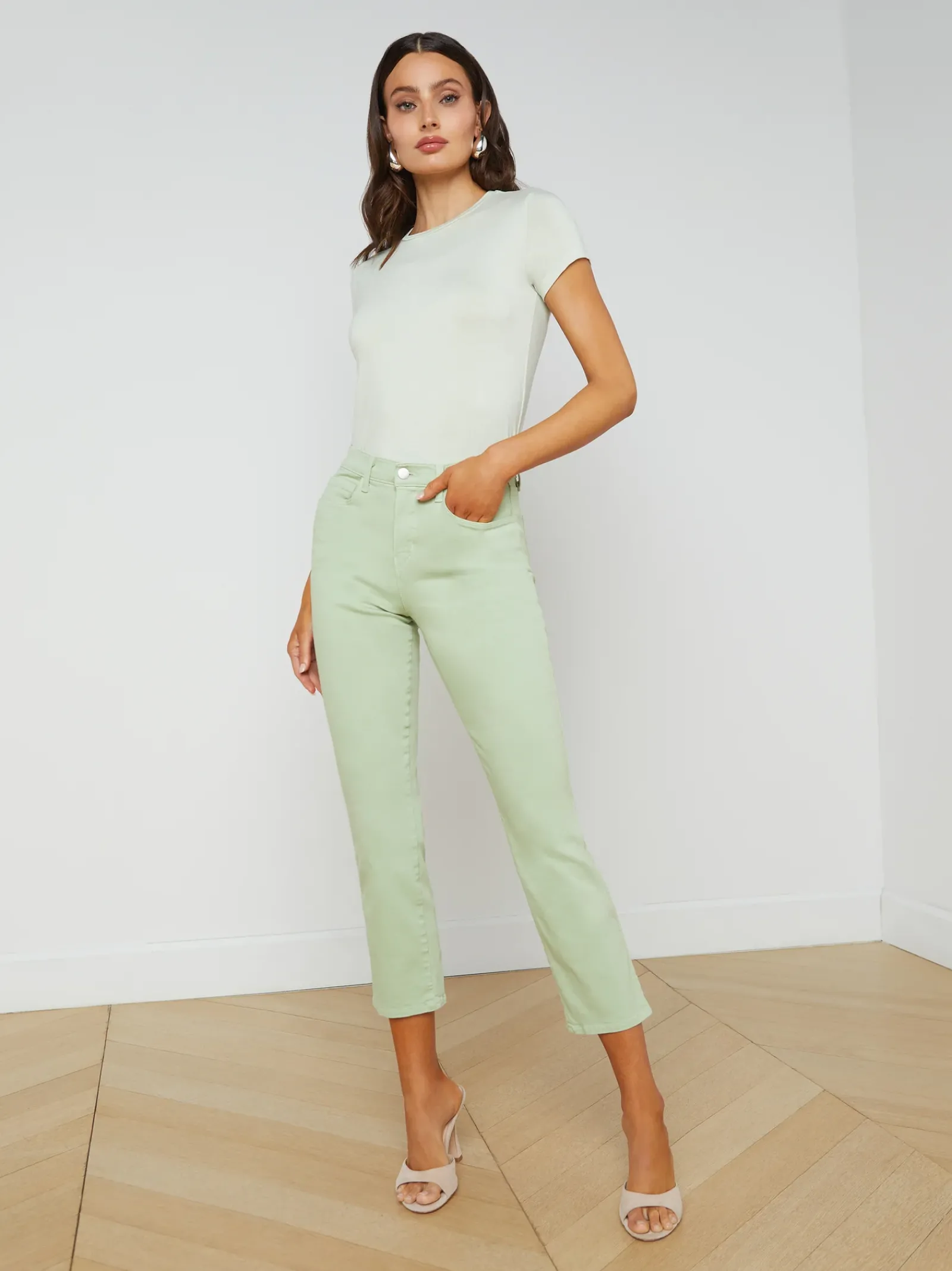 L'AGENCE Petite|Straight|Alexia Cropped Cigarette Jean Laurel Green