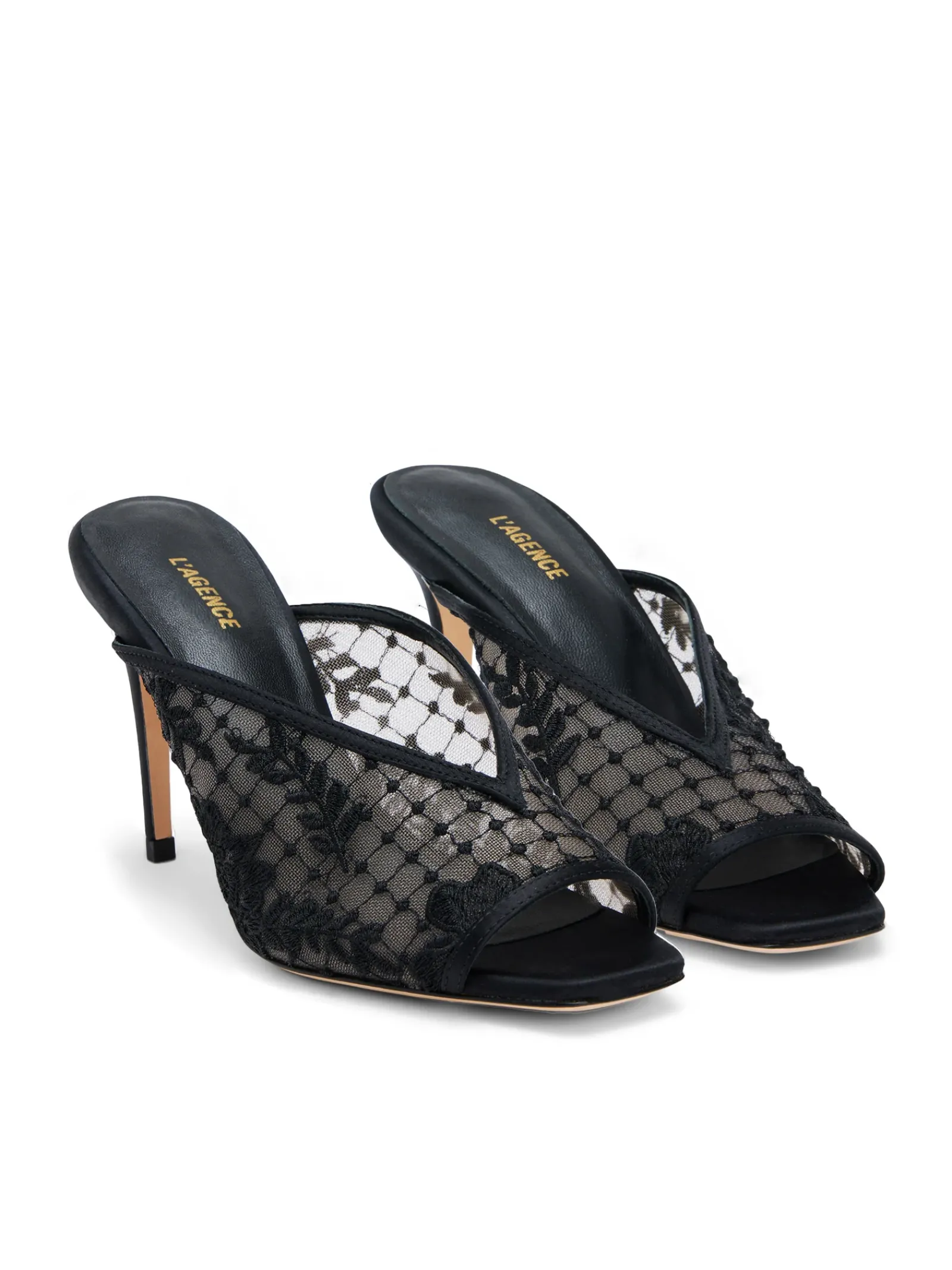 L'AGENCE All Things Black|Amelie Open Toe Mule Black Lace/Satin