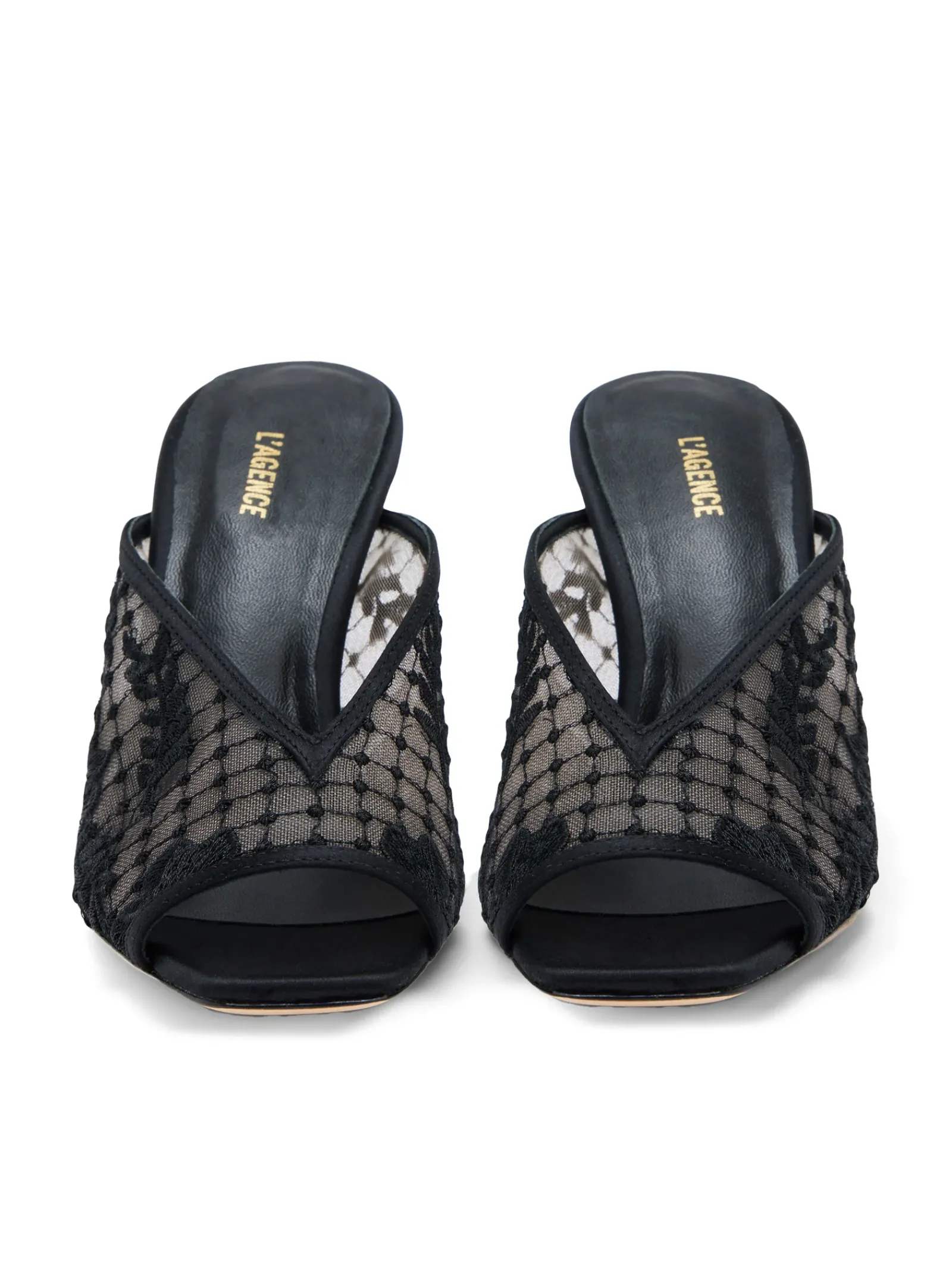 L'AGENCE All Things Black|Amelie Open Toe Mule Black Lace/Satin