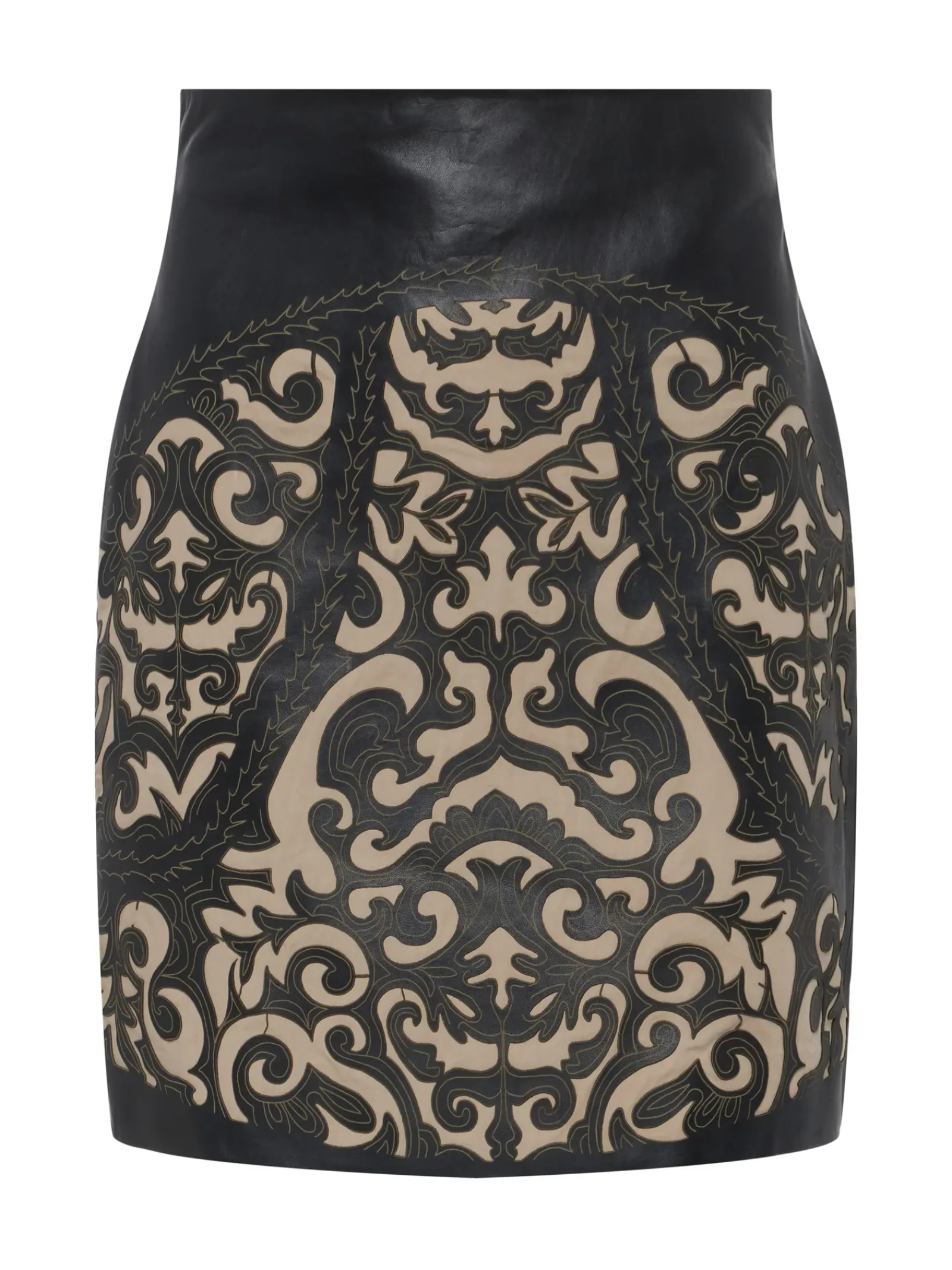 L'AGENCE Spring Collection|Leather|Amour Leather Skirt Black/Khaki Leather Laser Cut