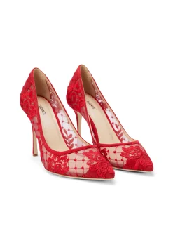 L'AGENCE Heels & Pumps|Anais Lace Pump Red Lace/Suede