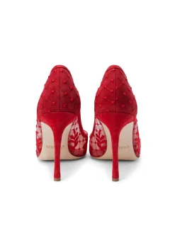 L'AGENCE Heels & Pumps|Anais Lace Pump Red Lace/Suede