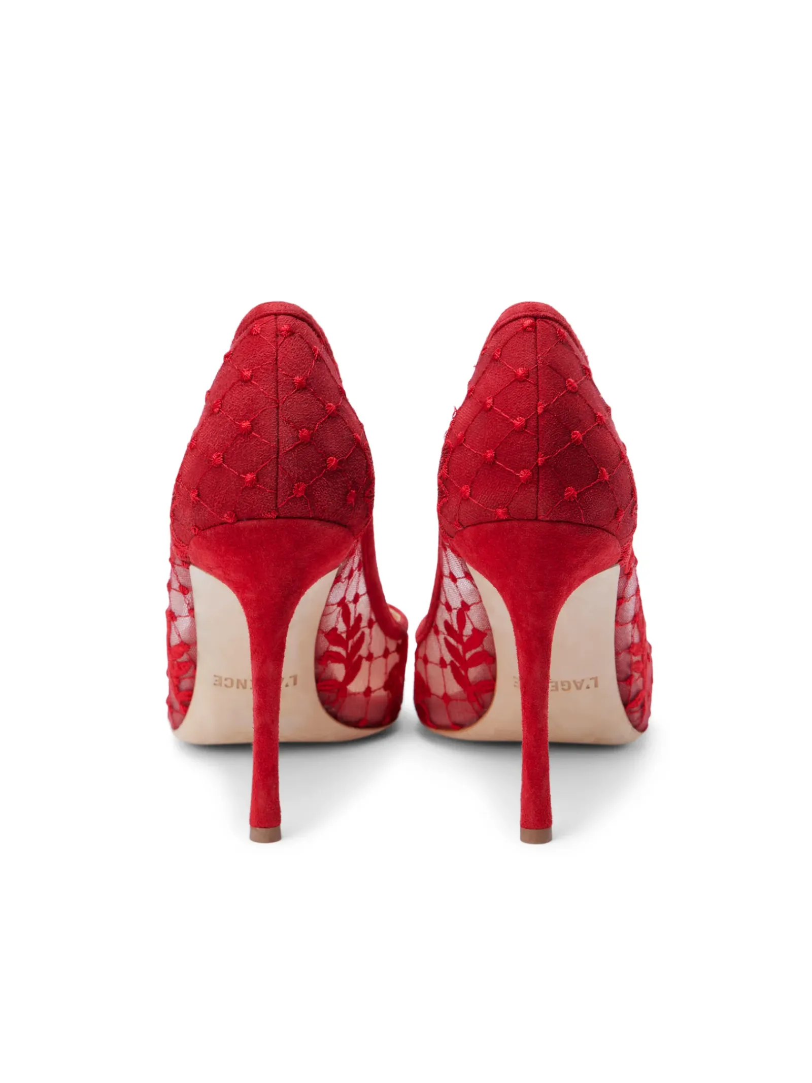 L'AGENCE Heels & Pumps|Anais Lace Pump Red Lace/Suede