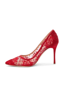 L'AGENCE Heels & Pumps|Anais Lace Pump Red Lace/Suede