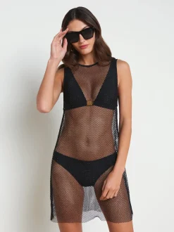 L'AGENCE Spring Collection|Swimwear|Angela Mesh Cover-Up Dress Black