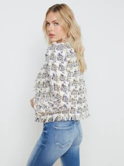L'AGENCE Resort Collection|Maternity|Angelina Tweed Blazer Ivory Multi Tweed Plaid