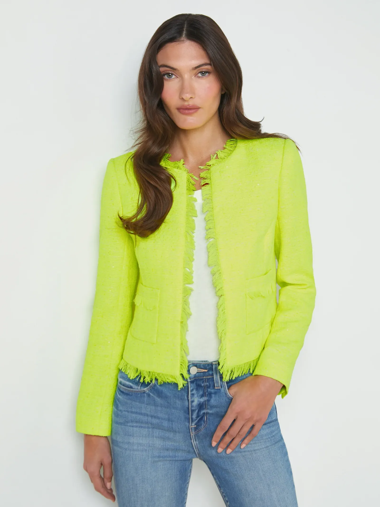L'AGENCE Spring Collection|Blazers & Jackets|Angelina Tweed Jacket Neon Citrus