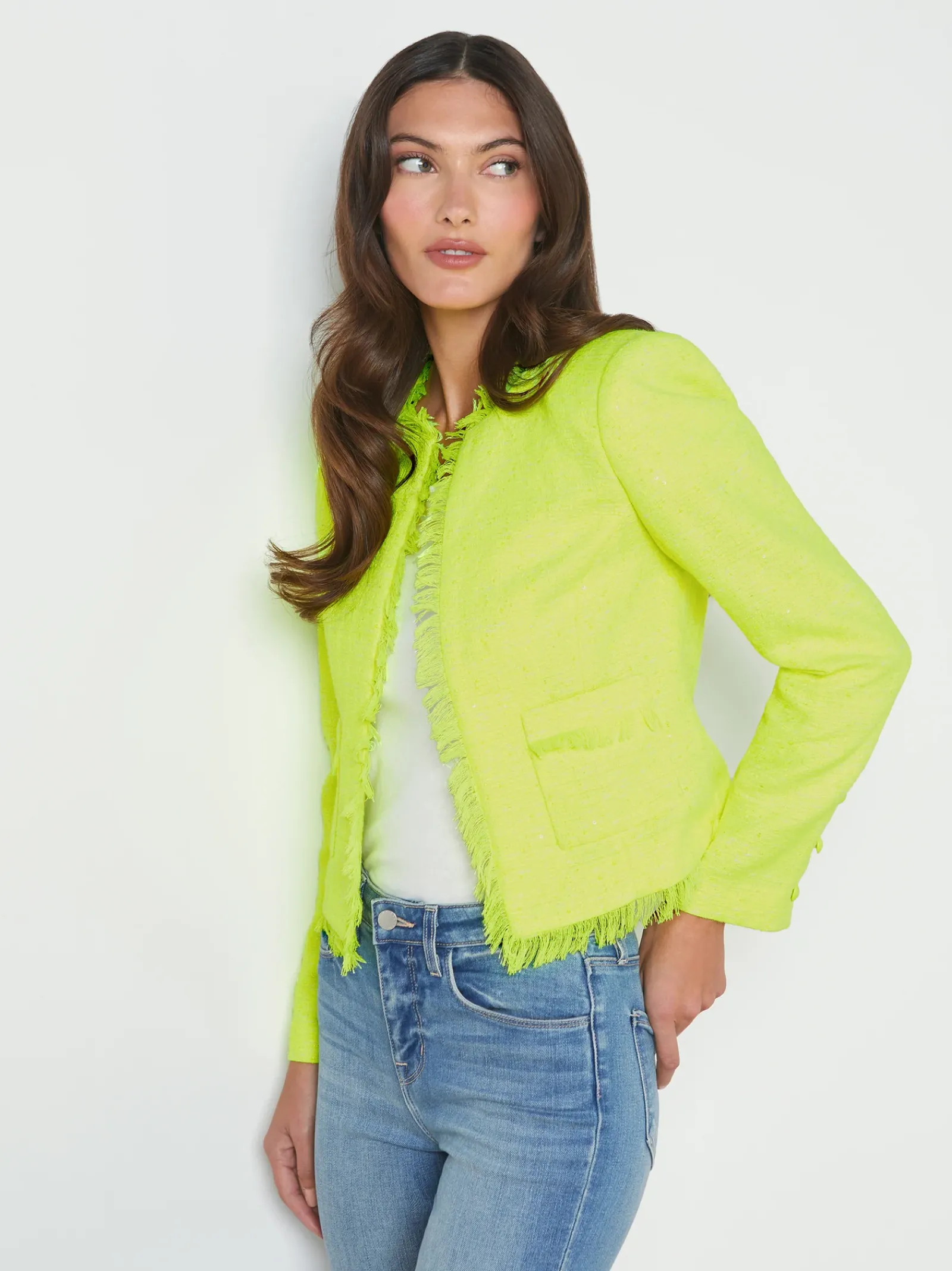 L'AGENCE Spring Collection|Blazers & Jackets|Angelina Tweed Jacket Neon Citrus