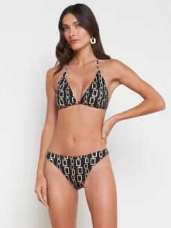 L'AGENCE Spring Collection|Swimwear|Annabelle Triangle Bikini Top Black/Gold Chain