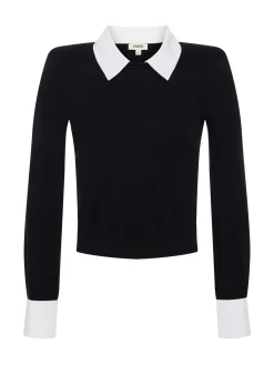 L'AGENCE All Things Black|Spring Collection|April Cufflink Detail Pullover Black/White