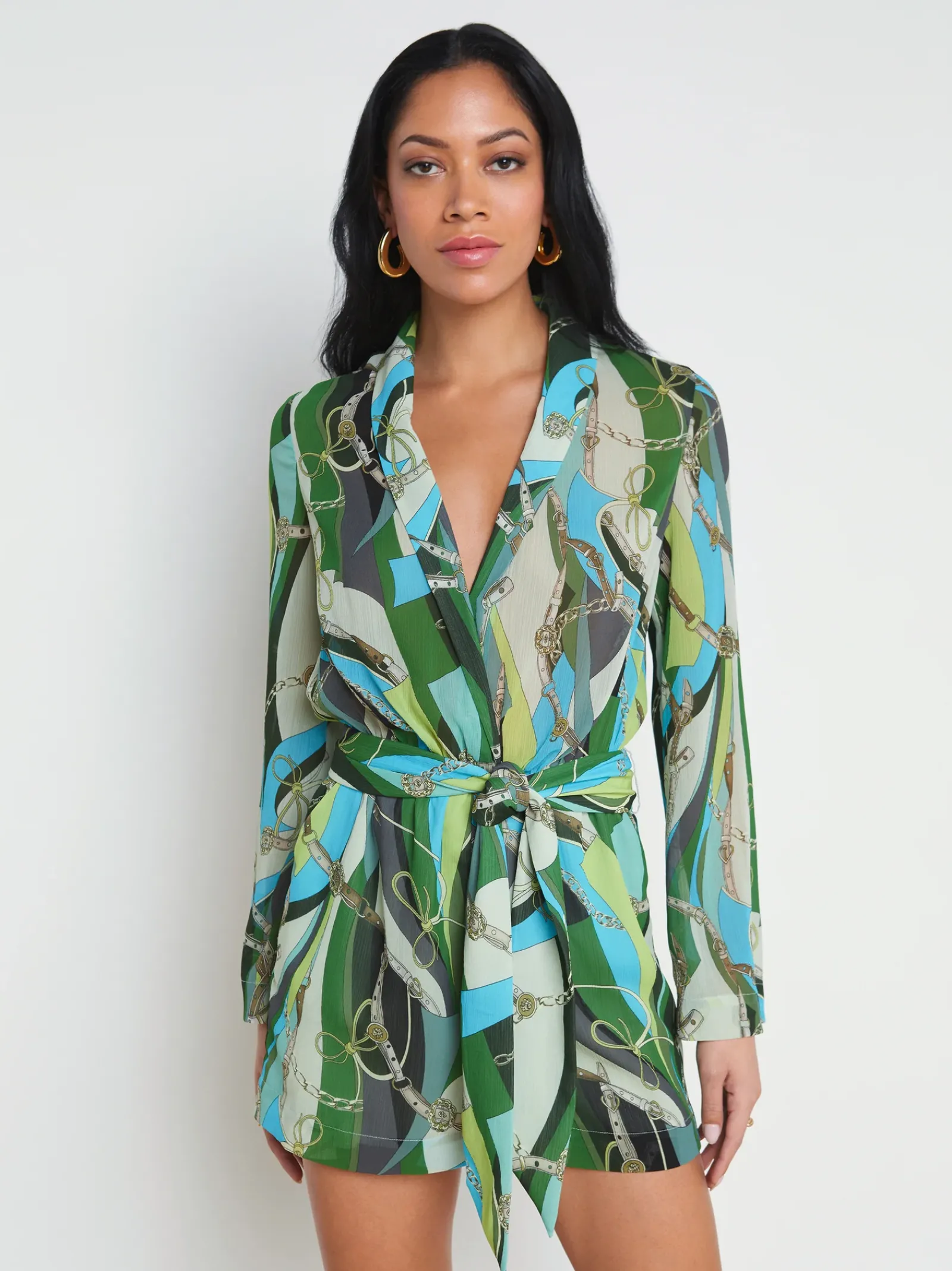 L'AGENCE Print Edition|Spring Collection|Arabell Romper Sea Green Multi Belt Swirl