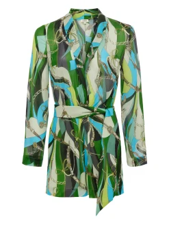 L'AGENCE Print Edition|Spring Collection|Arabell Romper Sea Green Multi Belt Swirl