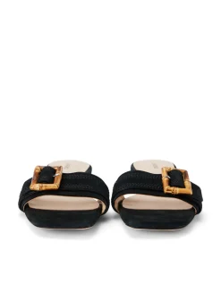 L'AGENCE Spring Collection|Sandals & Wedges|Aurelie Buckle Slide Sandal Black Nubuck