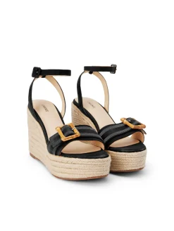 L'AGENCE Spring Collection|Heels & Pumps|Aurore Wedge Espadrille Black Leather