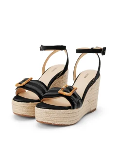 L'AGENCE Spring Collection|Heels & Pumps|Aurore Wedge Espadrille Black Leather