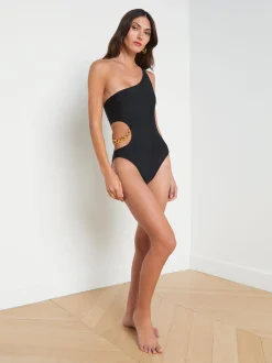 L'AGENCE Spring Collection|Swimwear|Ava Chain One-Piece Swimsuit Black
