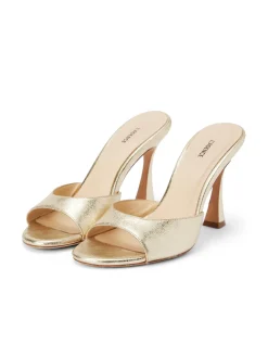 L'AGENCE Spring '24 Catalog|Mules|Avery Leather Peep-Toe Mule Gold Metallic Leather