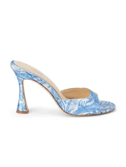 L'AGENCE Mules|Heels & Pumps|Avery Satin Peep-Toe Mule Blue Ivory Paisley Satin