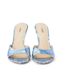 L'AGENCE Mules|Heels & Pumps|Avery Satin Peep-Toe Mule Blue Ivory Paisley Satin
