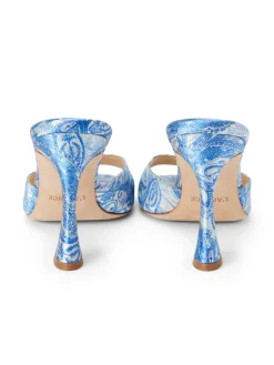 L'AGENCE Mules|Heels & Pumps|Avery Satin Peep-Toe Mule Blue Ivory Paisley Satin