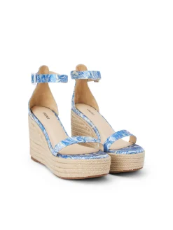 L'AGENCE Spring '24 Catalog|Heels & Pumps|Avice Wedge Espadrille Blue Ivory Paisley Satin