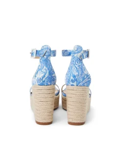 L'AGENCE Spring '24 Catalog|Heels & Pumps|Avice Wedge Espadrille Blue Ivory Paisley Satin
