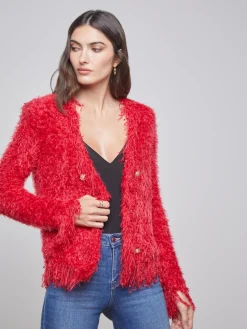 L'AGENCE Online Exclusives|Knitwear|Azure Fringe Cardigan Blazer Red