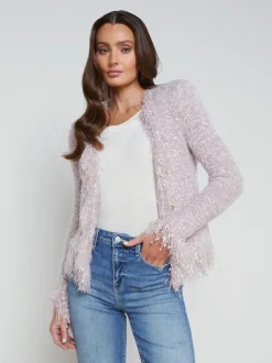 L'AGENCE Back in Stock|Maternity|Azure Fringe Cardigan Blazer Dusty Pink