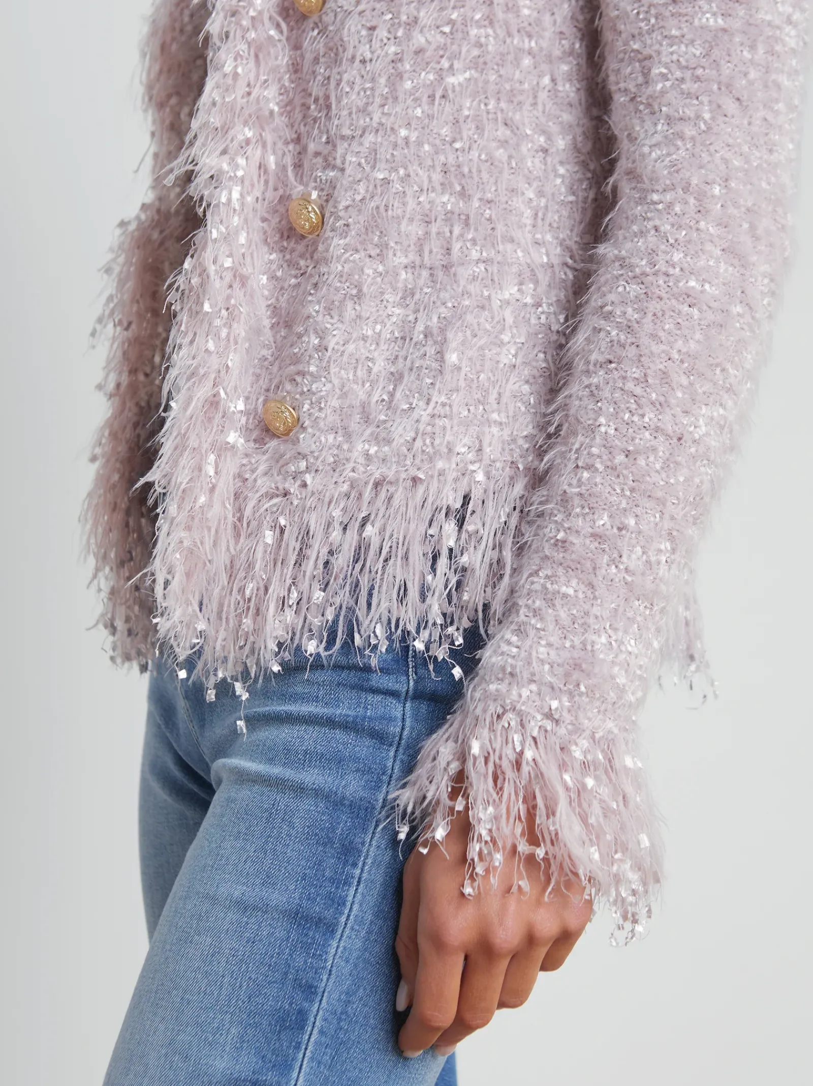 L'AGENCE Back in Stock|Maternity|Azure Fringe Cardigan Blazer Dusty Pink