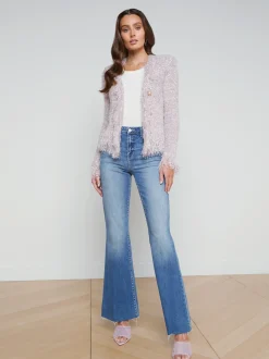 L'AGENCE Back in Stock|Maternity|Azure Fringe Cardigan Blazer Dusty Pink