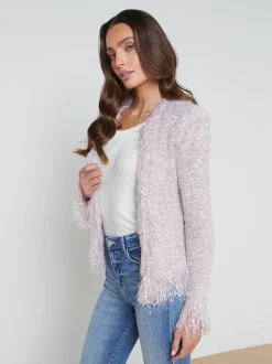 L'AGENCE Back in Stock|Maternity|Azure Fringe Cardigan Blazer Dusty Pink
