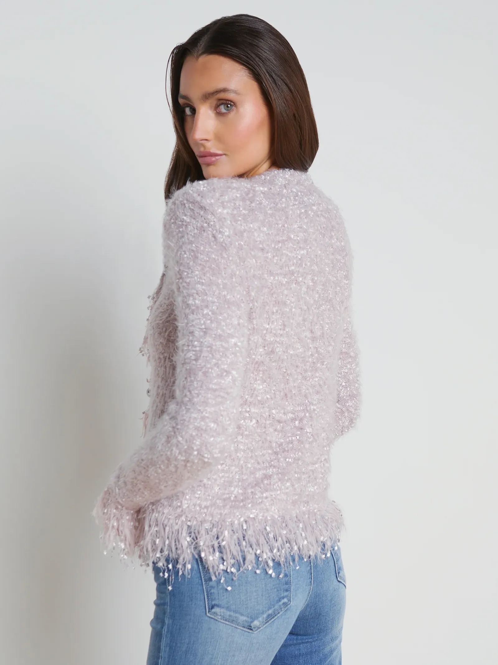 L'AGENCE Back in Stock|Maternity|Azure Fringe Cardigan Blazer Dusty Pink