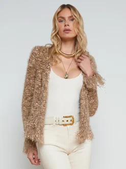 L'AGENCE Back in Stock|Spring Collection|Azure Fringe Cardigan Blazer Tan Multi