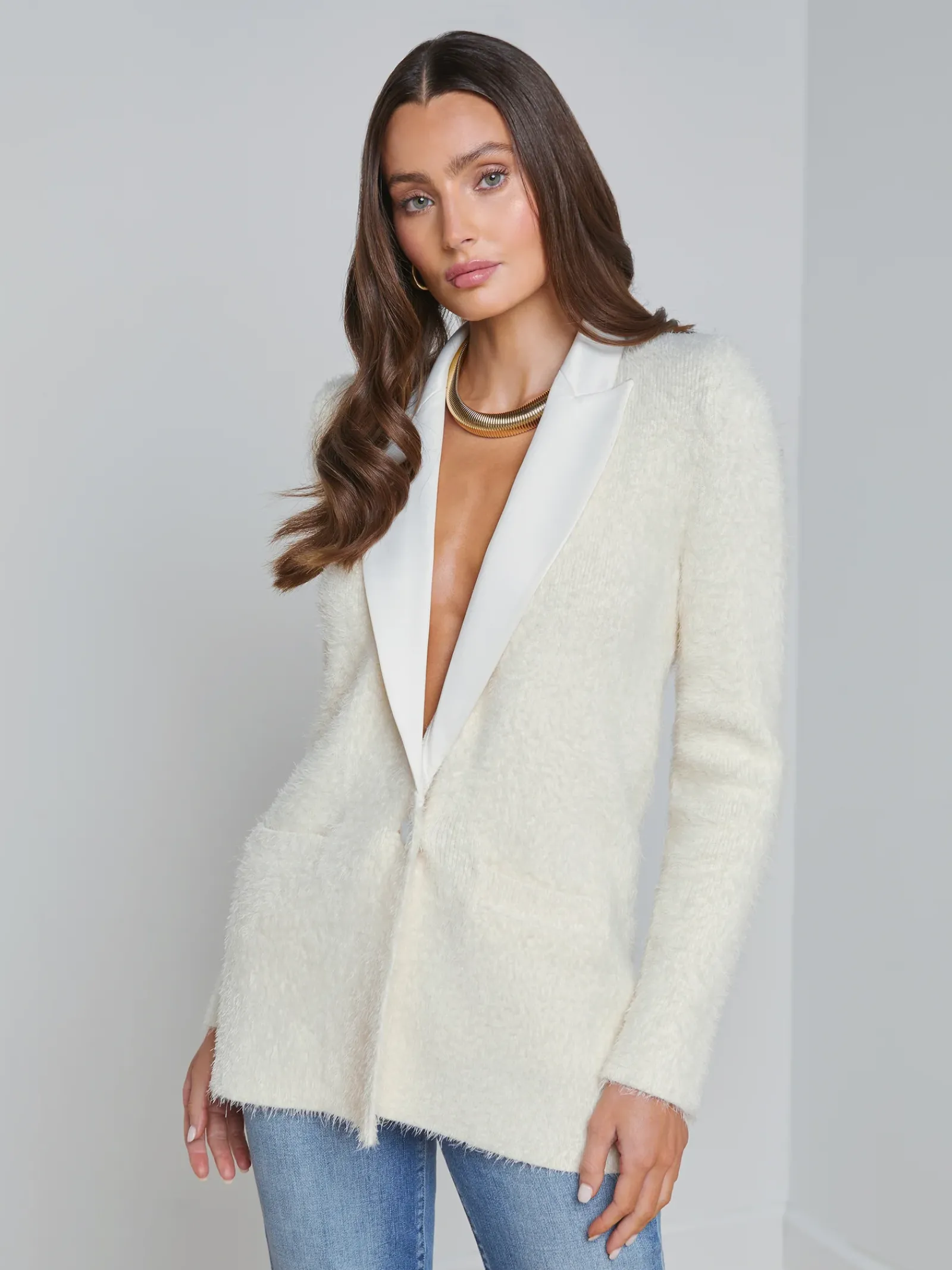 L'AGENCE Nouveau Whites|Spring Collection|Baileigh Textured Knit Blazer Ivory