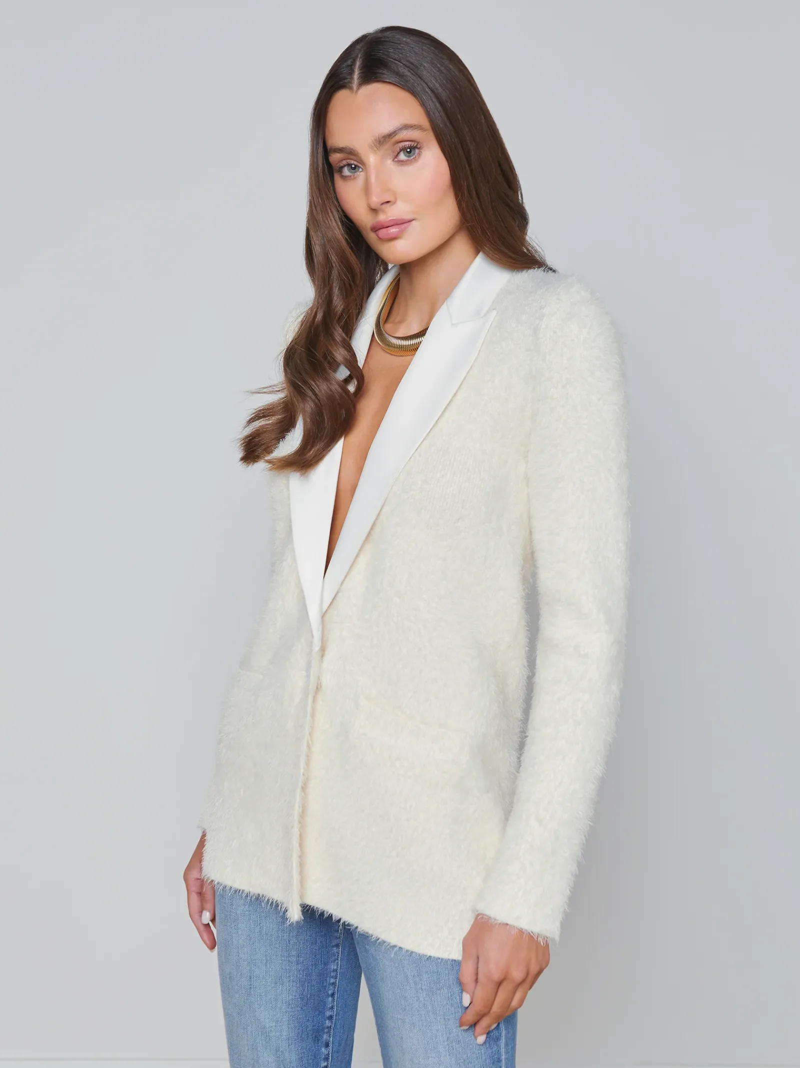 L'AGENCE Nouveau Whites|Spring Collection|Baileigh Textured Knit Blazer Ivory